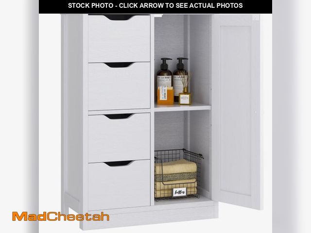Lot 74-12490292 - Walsunny Bathroom Floor Cabinet Storage Organizer Freestanding Wooden Cupboard with Door Drawers Adj...