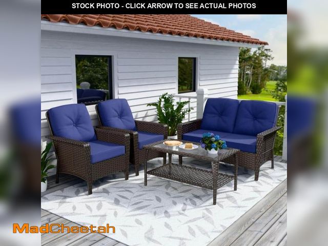 Lot 74-12446823 - COOS BAY 4-Piece Dark Brown Wicker Rattan Outdoor Patio Deep Seating Conversation Set with Coffee Ta...