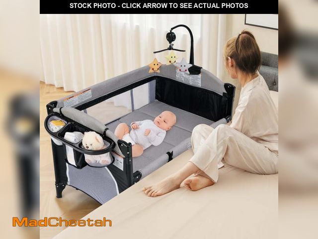 Lot 74-12888763 - OLAKIDS 5 in 1 Portable Playard, Larger Size Baby Bassinet Bedside Sleeper, Diaper Changer, Mattress...