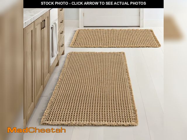 Lot 74-13963318 - MIULEE Set of 2 Waffle Bathroom Rugs, Boho Bath Rugs Non Slip Washable, Super Absorbent Bath Mats, U...