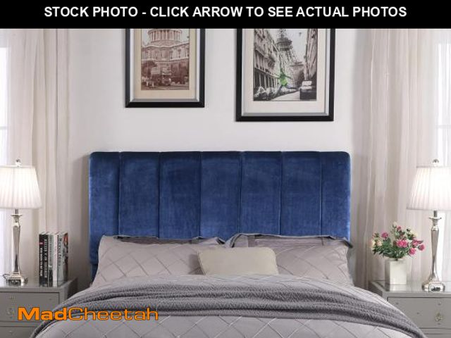 Lot 74-12399851 - Iconic Home Uriella Headboard Velvet Upholstered Vertical Striped Modern Transitional, Twin, Navy - ...