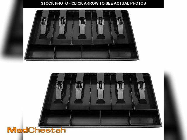 Lot 74-14263401 - 2 Pack Cash Register Drawer Insert Tray Organizer with 5 Bill/4 Coin Compartments for Money Storage,...