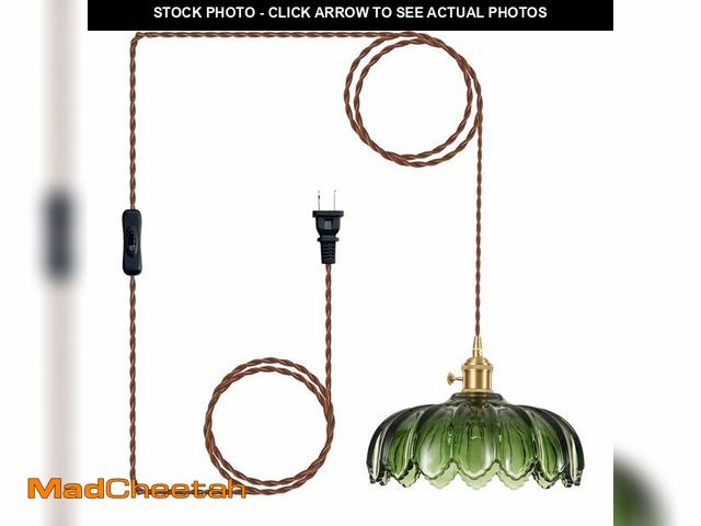 Lot 74-12707635 - XZHGCEE Plug in Pendant Light Fixtures: Hanging Light Plug in Green Glass Hanging Lamp, Pendant Ligh...