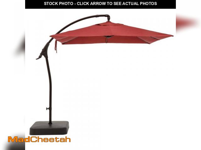 Lot 74-12186742 - Hampton Bay 8 ft. Square Aluminum and Steel Cantilever Offset Outdoor Patio Umbrella in Chili Red - ...