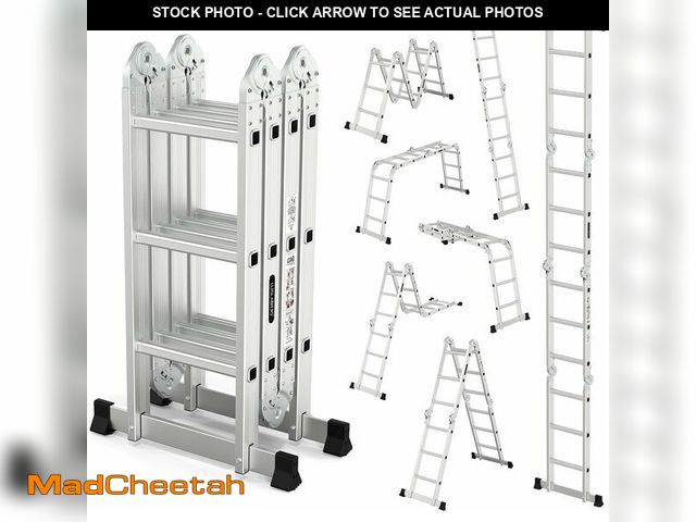 Lot 74-14435083 - 12.5 FT Folding Ladder, LUISLADDERS Multi-Purpose Ladder, Aluminum Extension Ladders 7 in 1 Heavy Du...