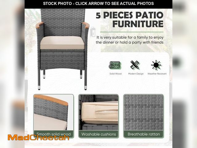 Lot 74-14311665 - Tozey 4-Piece Acacia Wood and Gray Wicker Outdoor chairs Beige Cushions - UNUSED