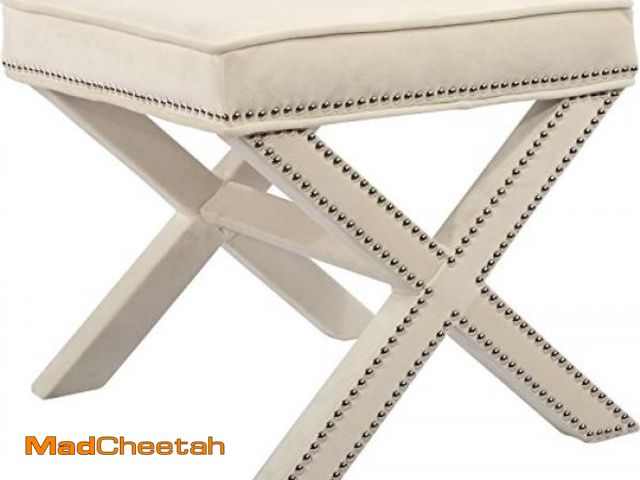 Lot 74-12098370 - Meridian Furniture Nixon Collection Modern | Contemporary Velvet Upholstered Ottoman / Bench with X-...