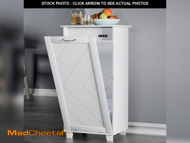 Lot 74-12399412 - VECELO Tilt Out Kitchen Trash Bin Cabinet, Dog Proof Garbage Can with Wood Holder Free Standing Recy...