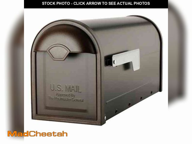 Lot 74-14394844 - Architectural Mailboxes Winston Rubbed Bronze, Large, Steel, Post Mount Mailbox with Nickel Flag - U...
