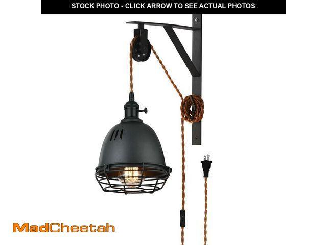 Lot 74-13954193 - SEEBLEN Farmhouse Wall Sconces Pulley Wall Pendant Lamp with 7-Foot Brown Plug and Switch, Adjustabl...