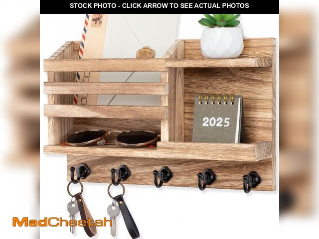 Lot 74-11854640 - Nekon Key Holder for Wall, 11.8" x 7.8" x 3.1" Wooden Key and Mail Organizer Wall-Mounted, Key Rack ...