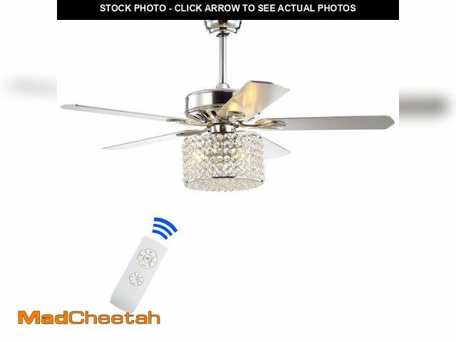 Lot 74-12809633 - JONATHAN Y JYL9606A Brandy 52" 3-Light Crystal Prism Drum LED Ceiling Fan with Remote, Transitional,...