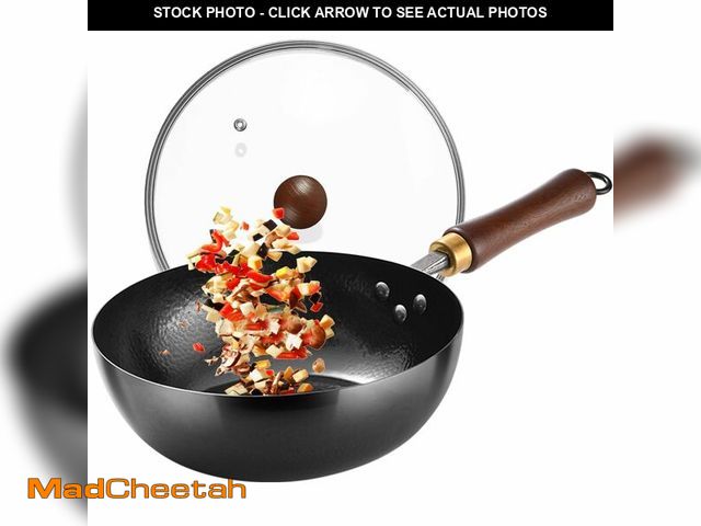 Lot 74-12718264 - UMETRE Carbon Steel Wok Pan, 10.2" Woks &amp; Stir-Fry Pans with Glass Lid Cookwares, Nonstick Wok F...