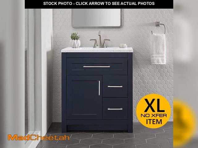 Lot 74-12869084 - Home Decorators Collection Clady 31 in. Single Sink Deep Blue Bath Vanity with Silver Ash Cultured M...
