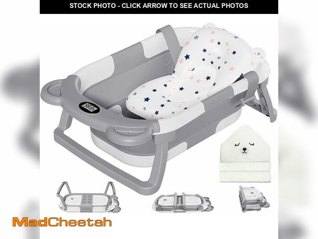 Lot 74-14478721 - MoreFeel Collapsible Baby Bathtub for Newborn with Thermometer &amp; 1 Hooded Towel &amp; 1 Soft Flo...