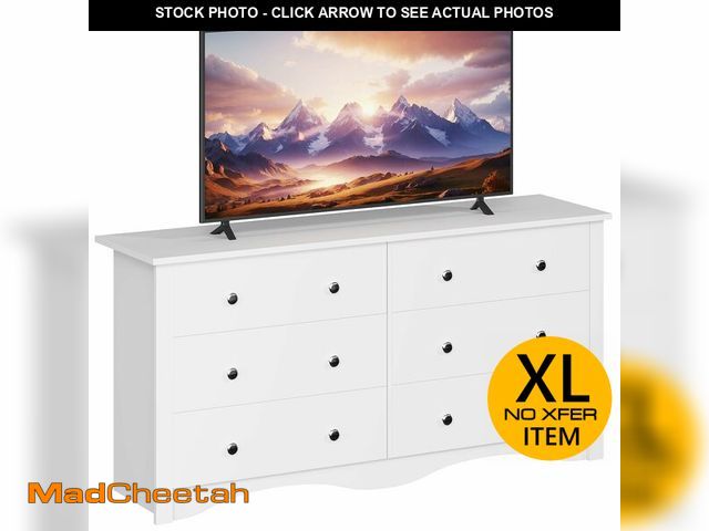 Lot 74-12645463 - Furmax 6 Wood Drawers Dresser for Bedroom, Double Dresser for TV up to 65 inch, TV Stand Storage Che...