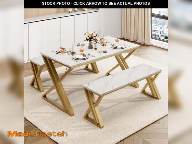 Lot 74-12780064 - TROPOW Desk Chair,Kitchen Table Set with 2 Benches, Rectangular Dining Room Table Set with Sturdy Me...