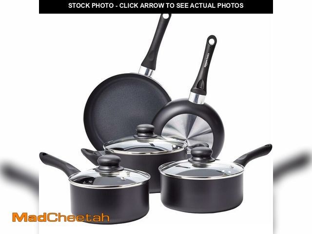 Lot 74-13072214 - Basics Non Stick Kitchen Cookware 8-Piece Set, Non-Induction, Includes Pots and Pans, Black - UNUSED