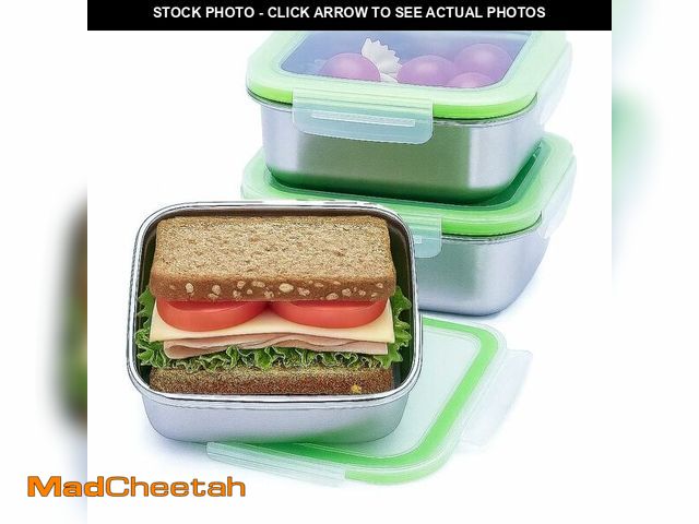 Lot 74-12717211 - SnapMate - Set of 3 Stainless Steel Sandwich Containers - Food Grade Metal Base with a BPA Free Leak...