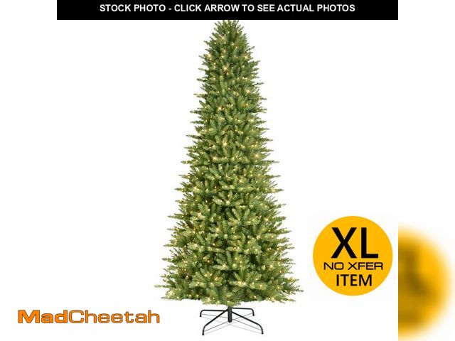 Lot 74-12785185 - Puleo International 12ft Pre-Lit Slim Fraser Fir Christmas Tree with 1200 Clear Lights, 3903 Realist...