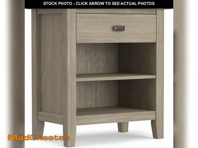 Lot 74-14305175 - SIMPLIHOME Artisan Bedside Table - 24 inch Wide Solid Wood Nightstand Table in Distressed Grey, Tran...