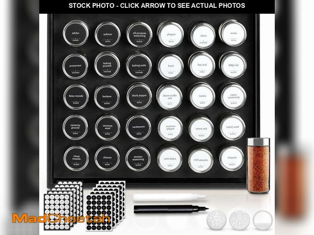 Lot 74-12867354 - BOURBON &amp; BARREL Wooden Spice Rack Organizer with Glass Jars | Stainless Steel Lids | Bamboo Cou...