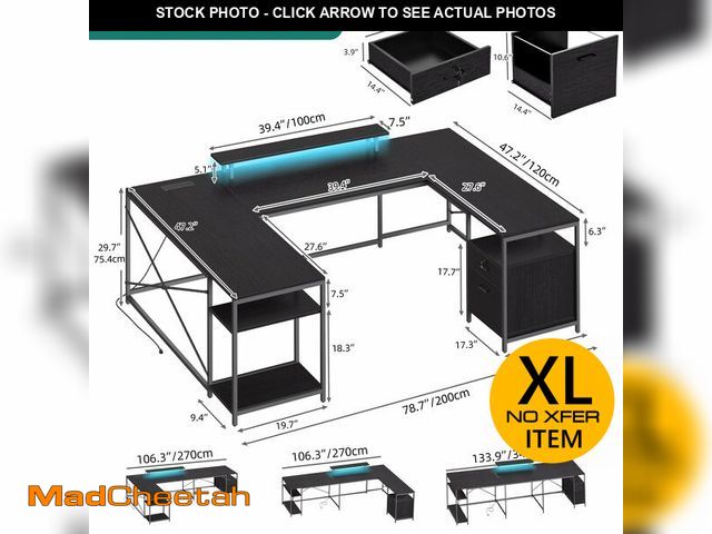 Lot 74-12785995 - YITAHOME U Shaped Desk with Power Outlets &amp; LED Lights, 79" Reversible L Shaped Desk with Drawer...