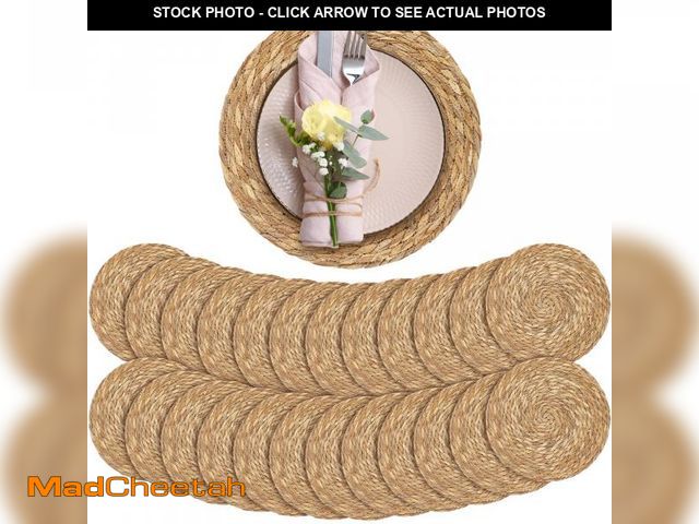 Lot 74-12111134 - Aneco 24 Pack 12-Inch Round Woven Placemats Natural Hand-Woven Boho Rattan Wicker Bulrush Placemat F...