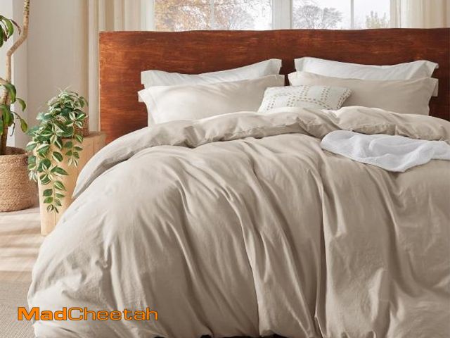 Lot 74-12323996 - Bedsure 100% Washed Cotton Duvet Cover Twin - Greige Minimalist Cotton Duvet Cover Linen Like for Al...