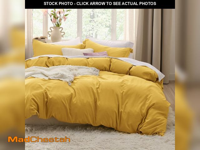 Lot 74-12969847 - Bedsure Mustard Yellow Duvet Cover Queen Size - 3 Pieces Prewashed Extra Soft Bedding Set, Includes ...