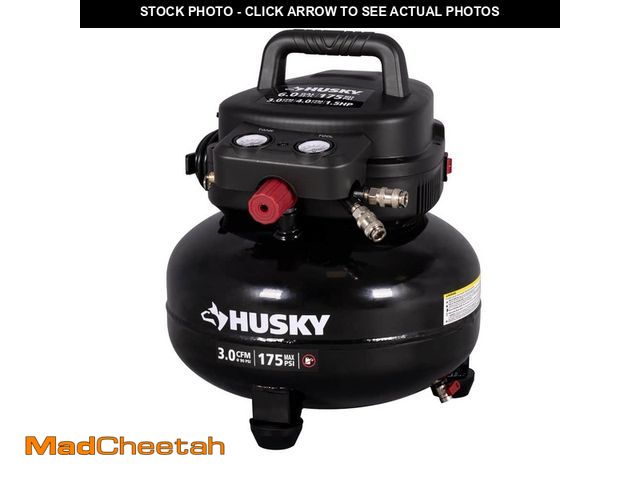 Lot 74-14468059 - Husky 6 Gal. 175 PSI Electric Oil-Free High Performance Jobsite Pancake Air Compressor with Dual Gau...