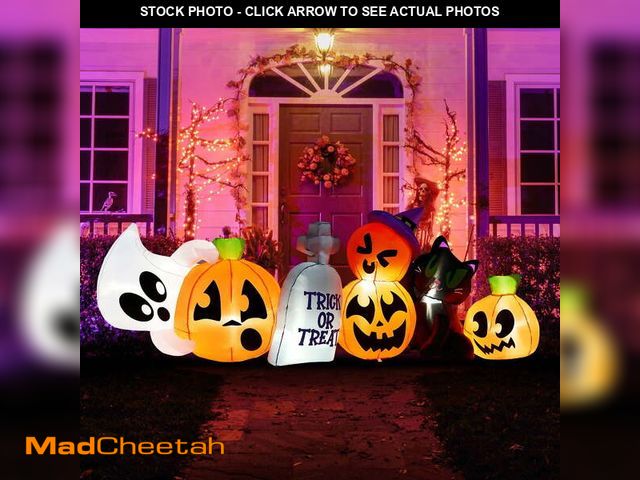 Lot 74-12849914 - Joyfy 8 ft Halloween Inflatables Characters,Long Light Up Pumpkin Ghost Cat Tombstone Halloween Blow...