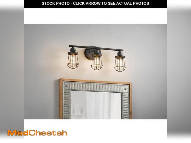 Lot 74-12804243 - Hampton Bay Southbourne 22 in.3-Light Matte Black Vanity Light with Open Steel Cage Frame - UNUSED