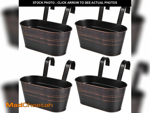 Lot 74-14337826 - OBTANIM 4 Pack Metal Hanging Flower Pots Iron Railing Planter Outdoor Fence Hanging Pots Bucket Plan...