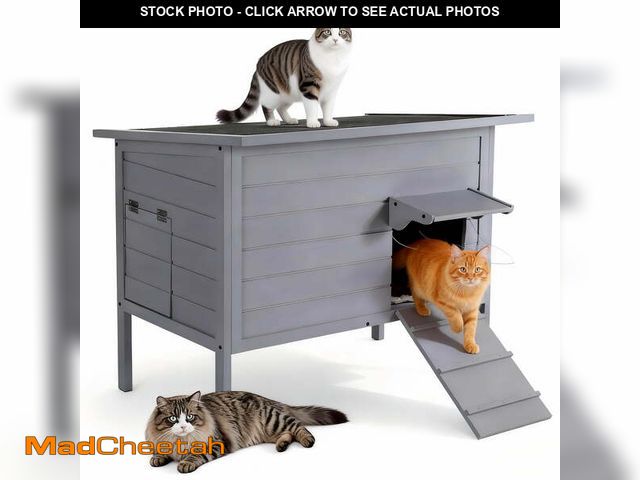 Lot 74-14287104 - Outdoor Cat House with Removable Heating Pad, DOMIPET Heated Cat House, Waterproof Winter Shelter fo...
