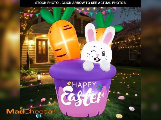 Lot 74-11545777 - 6FT Easter Inflatable Outdoor Decorations Bunny Basket Carrot Cute Rabbit Blow up Yard Decoration Li...
