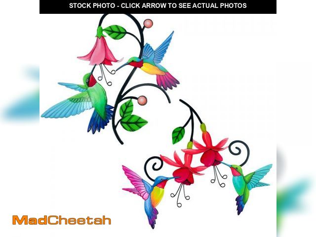Lot 74-12117953 - Meduofon 2 Pack Metal Hummingbird &amp; Flower Outdoor Wall Art Decor, Creative Wall Decor for Patio...