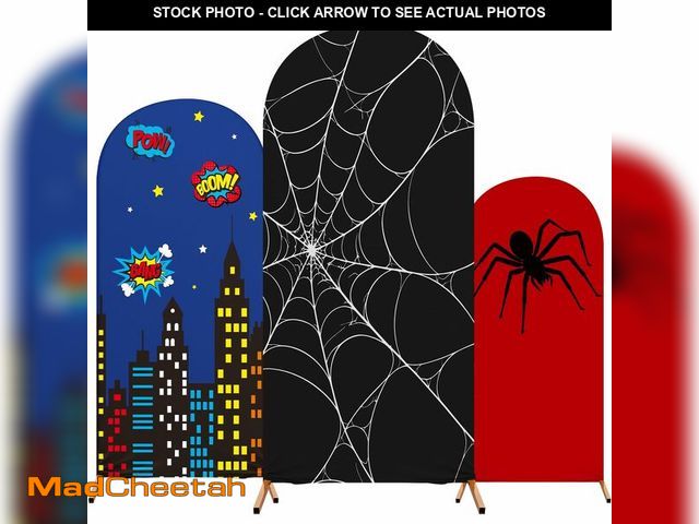 Lot 74-14385879 - Tingjoo 3 Pcs Spider Web Arch Backdrop Cover 4ft 5ft 6ft Red Blue Black Stretchy Spider Birthday Par...