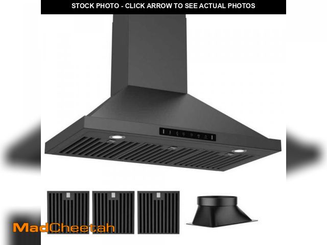Lot 74-12251763 - VIKIO 36 in. 900CFM Convertible Wall Mount Range Hood in Black Stainless Steel 3-Speed / Charcoal Fi...