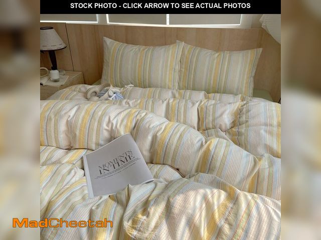 Lot 74-14155154 - Yellow Striped Duvet Cover Twin, 100% Washed Cotton Colorful Stripes Pattern Printed Bedding Set, 3 ...
