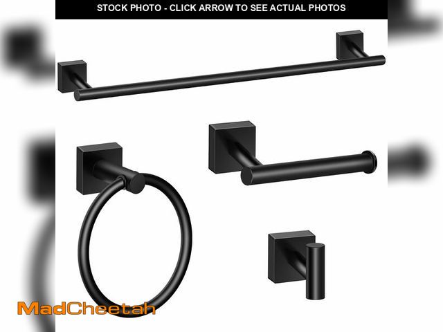 Lot 74-13948975 - DEGULAS Bathroom Hardware Set 4 Pieces, Matte Black Stainless Steel Towel Bar Set, Includes 24In Tow...