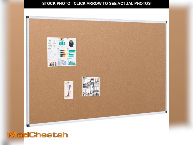 Lot 74-12489693 - VIZ-PRO Large Cork Bulletin Board, 60 X 48 Inches, Wall-Mounted Corkboard with Silver Aluminium Fram...