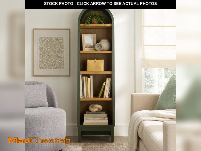 Lot 74-12406661 - Better Homes &amp; Gardens Juliet Narrow Arch Bookcase, Deep Green and Light Honey - UNUSED