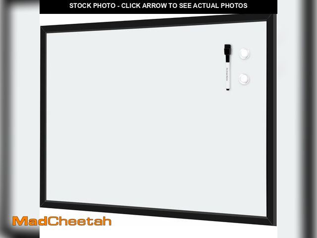 Lot 74-13733583 - (MISSING TRAY) Basics Magnetic Dry Erase Whiteboard, 35"W x 23"H, Black Wooden Frame, Wall-Mounted f...