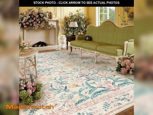 Lot 74-12549225 - Moynesa 6'x9' Pink Washable Rugs for Bedroom Girls, Boho Floral Living Room Rugs Non-Slip, Soft Low-...