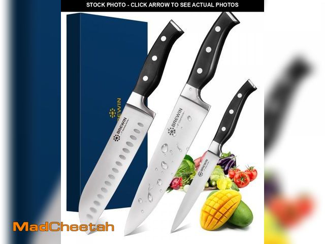 Lot 74-12304432 - Brewin Professional Kitchen Knives, 3PC Chef Knife Set Sharp Knives for Kitchen High Carbon Stainles...
