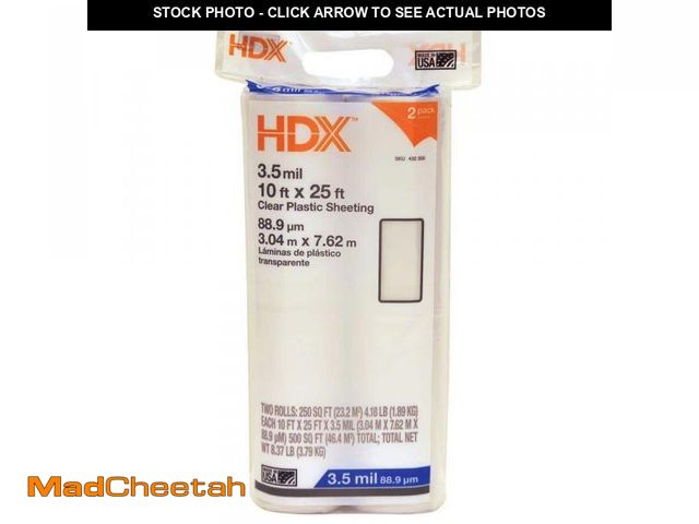 Lot 74-11825917 - (THERE IS ONLY 1 ROLL) HDX 10 ft. x 25 ft. Clear 3.5 mil Plastic Sheeting (2-Pack) - UNUSED