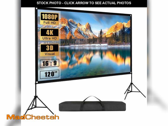 Lot 74-13658664 - SCREENMAX Projector Screen with Stand, 120 inch 16:9 HD 4K Wrinkle-Free Foldable Portable Projector ...
