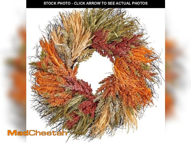Lot 74-12399994 - Nearly Natural 26in. Fall Sorghum Harvest Autumn Artificial Wreath - UNUSED