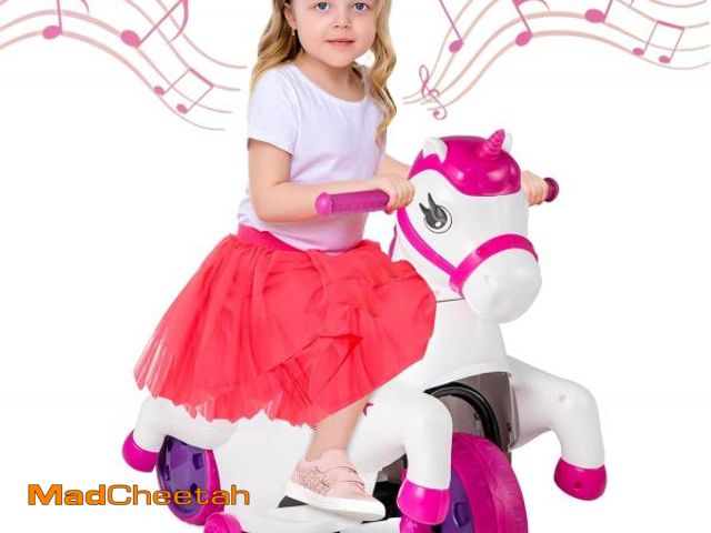 Lot 74-12512713 - OLAKIDS 2 in 1 Ride on Motorcycle and Horse, Unicorn 6V Battery Powered Ride on Toy with Up &amp; Do...